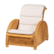 bali & pari Aries Natural Rattan Chaise Lounge Chair with Cushion - Handwoven Wicker Accent Lounger Rolled Backrest and Arms for Living Room or Sunroom